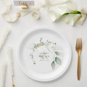 Plato De Papel Eucalipto verde y dorado moderno