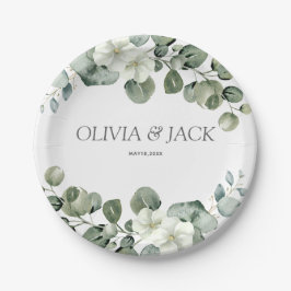 Plato De Papel Eucalyptus acuarela Boda de la vegetación rústica