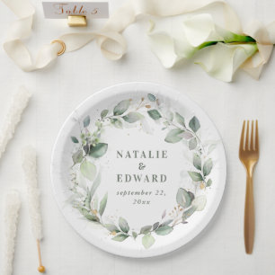 Plato De Papel Eucalyptus acuarela bodas botánicas