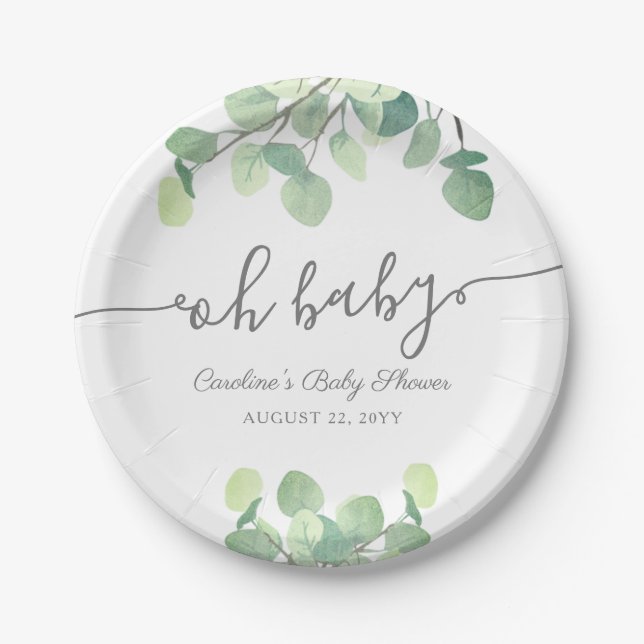 Plato De Papel Eucalyptus Baby Shower (Anverso)