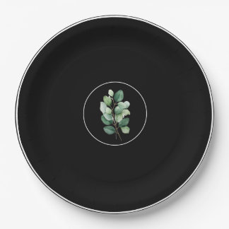 Plato De Papel  Eucalyptus Black Upscale Wedding Paper Plates