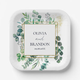 Plato De Papel Eucalyptus Botanical Greenery Leaves Wedding
