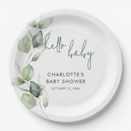 Plato De Papel Eucalyptus Botanical Script Baby Shower