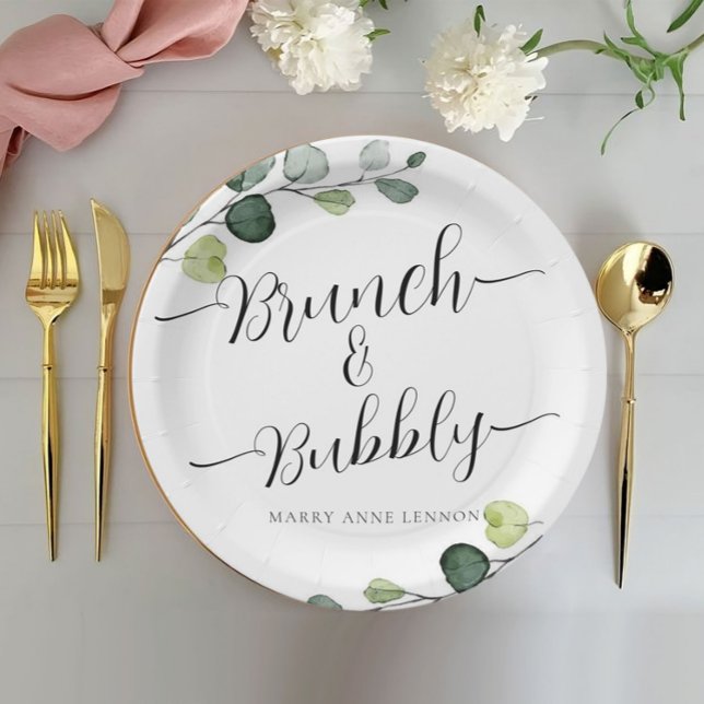 Plato De Papel Eucalyptus Brunch y Bubbly Bridal Shower (Subido por el creador)