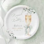 Plato De Papel Eucalyptus Champagne Bridal Shower<br><div class="desc">Celebrate the bride-to-be with a delightful 'Brunch & Bubbly' bridal shower theme. These paper plates feature a charming watercolor illustration of a champagne flute adorned with a soft green ribbon,  surrounded by delicate eucalyptus leaves and tiny white blossoms.</div>