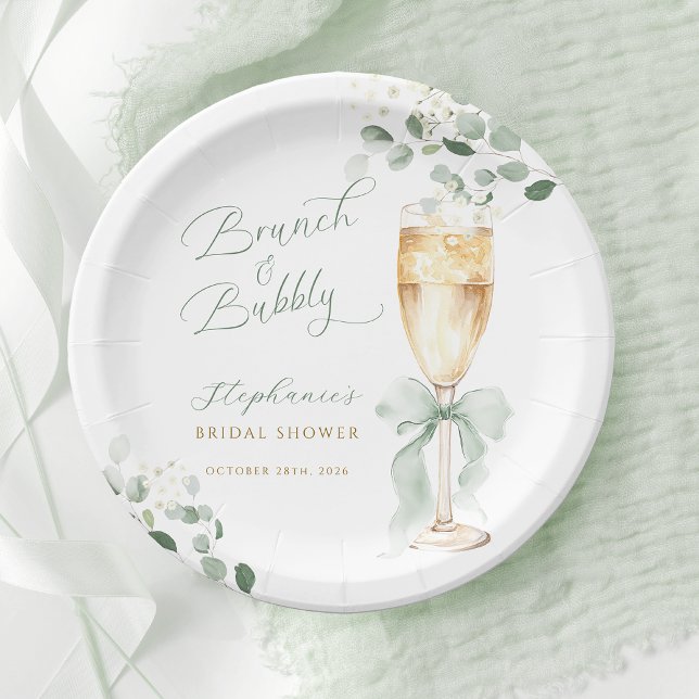 Plato De Papel Eucalyptus Champagne Brunch & Bubbly Bridal Shower (Subido por el creador)