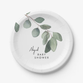 Plato De Papel Eucalyptus Custom Name Baby Shower