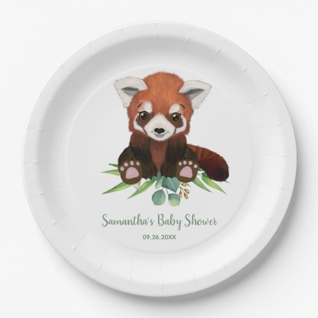 Plato De Papel Eucalyptus Cute Red Panda Bear Baby Shower (Anverso)