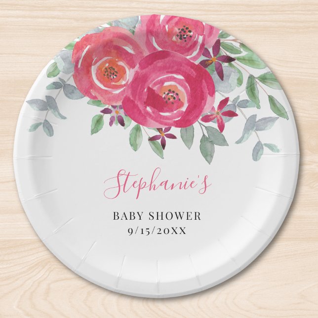 Plato De Papel Eucalyptus floral rosa Baby Shower (Subido por el creador)