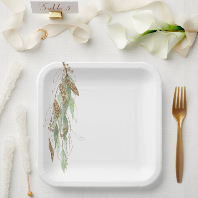 Plato De Papel Eucalyptus Glitzy Purpurina Boda (Boda)