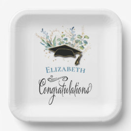 Plato De Papel Eucalyptus Gold Felicitaciones Partido de Graduaci