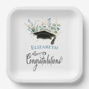 Plato De Papel Eucalyptus Gold Felicitaciones Partido de Graduaci