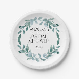 Plato De Papel Eucalyptus Green Frame Green Blue Bridal Shower