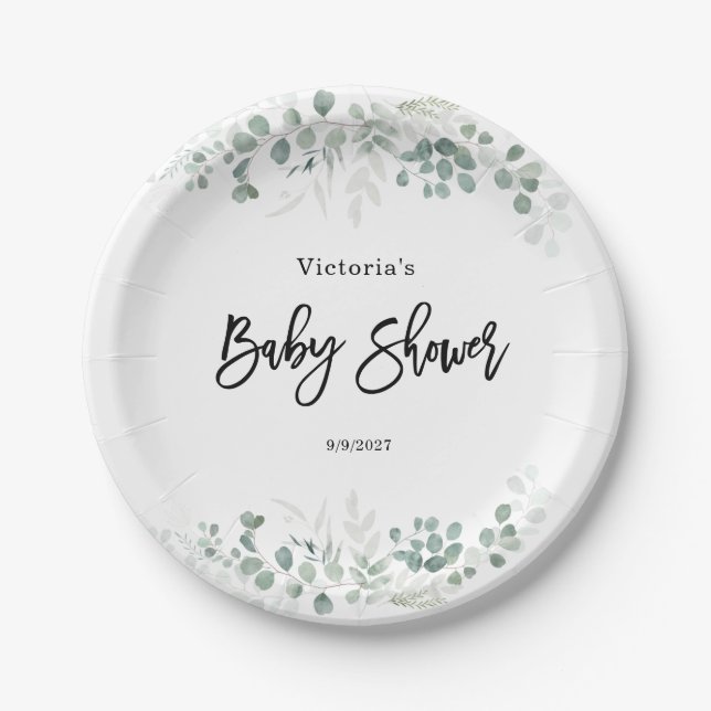 Plato De Papel Eucalyptus Greenery Baby Shower (Anverso)