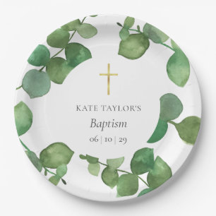 Plato De Papel Eucalyptus Greenery Baptism Christening
