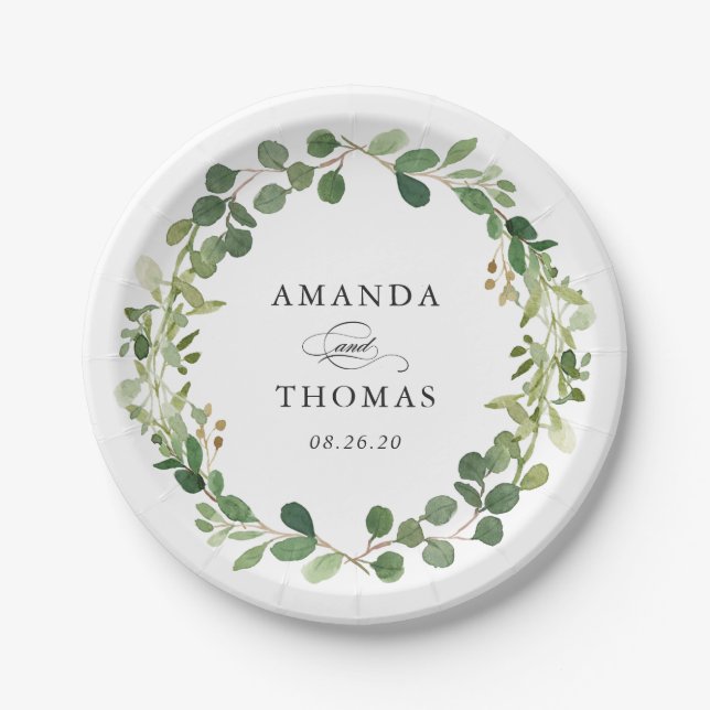 Plato De Papel Eucalyptus Greenery deja Boda de Wreath Foliage (Anverso)