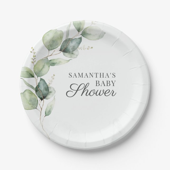 Plato De Papel Eucalyptus Greenery Parejas Baby Shower (Anverso)
