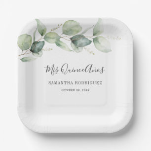 Plato De Papel Eucalyptus Greenery Quinceanera 15º cumpleaños