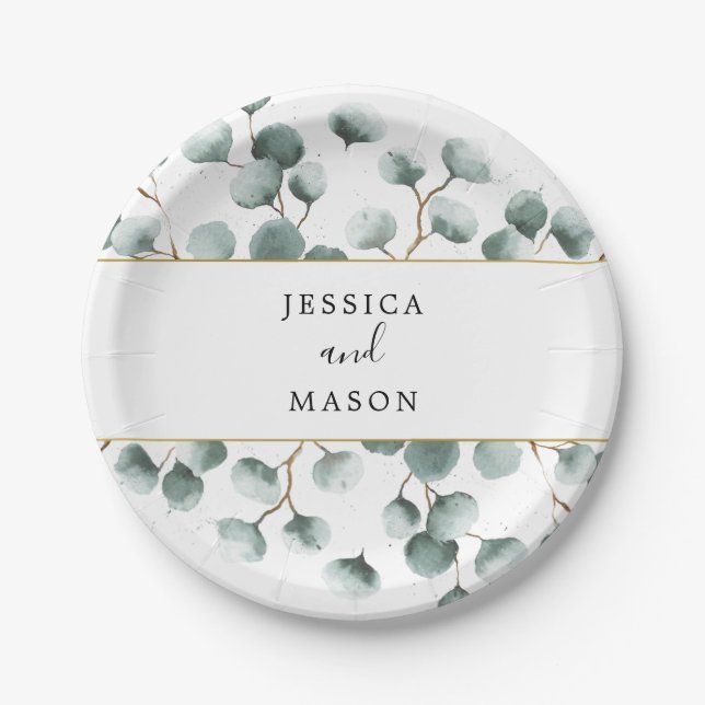 Plato De Papel Eucalyptus Greenery Wedding Ducha Placa de papel (Anverso)