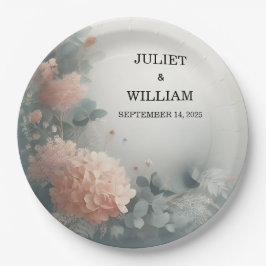 Plato De Papel Eucalyptus Lace Tulle Pastel Dusty Blue Boda