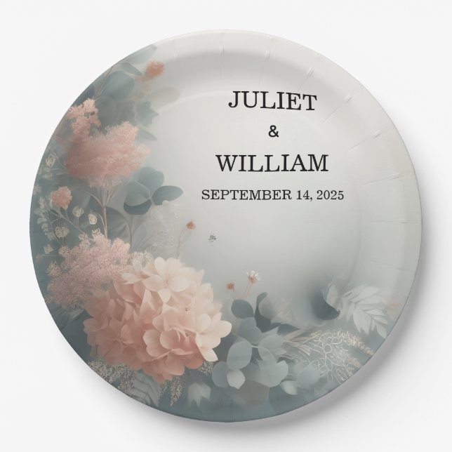 Plato De Papel Eucalyptus Lace Tulle Pastel Dusty Blue Boda (Anverso)