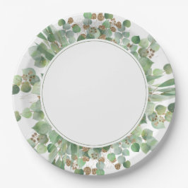 Plato De Papel Eucalyptus Leaf Purpurina de Oro Boda de Verdor