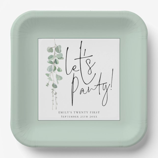 Plato De Papel Eucalyptus Lets Fiesta Script Name 21st Fiesta (Anverso)