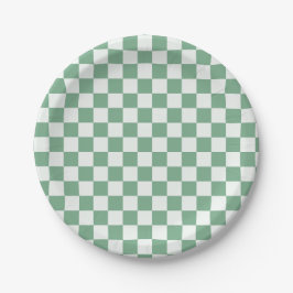 Plato De Papel Eucalyptus mist checkerboard pattern