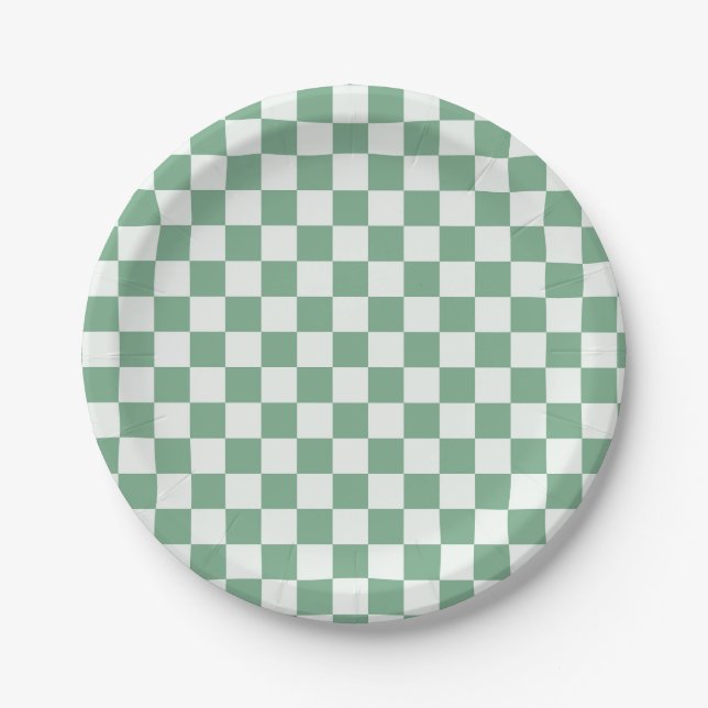 Plato De Papel Eucalyptus mist checkerboard pattern (Anverso)