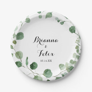 Plato De Papel Eucalyptus Modern Calligraphy Boda Cake