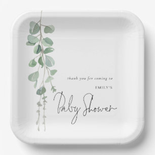 Plato De Papel Eucalyptus moderno Nombre Baby Shower