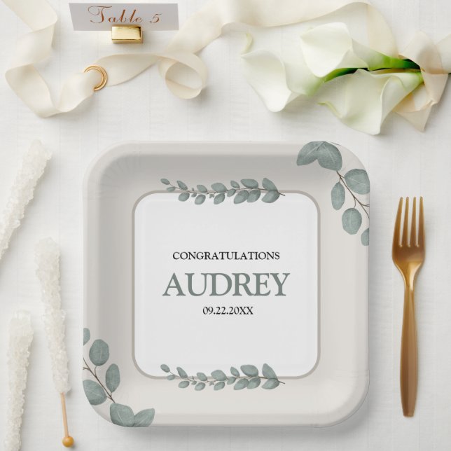 Plato De Papel Eucalyptus Rustic Floral Baby Shower (Boda)