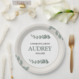 Plato De Papel Eucalyptus Rustic Floral Baby Shower