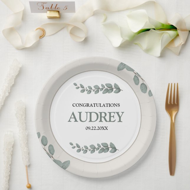 Plato De Papel Eucalyptus Rustic Floral Baby Shower (Boda)
