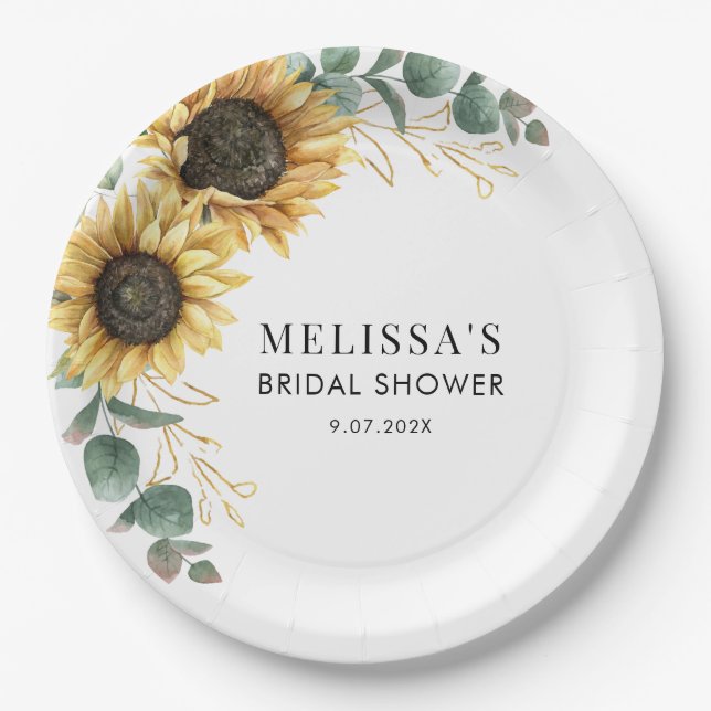 Plato De Papel Eucalyptus Sunflower Bridal Shower (Anverso)