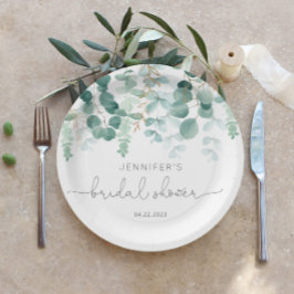Plato De Papel Eucalyptus verde elegante ducha de novia