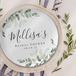 Plato De Papel Eucalyptus Watercolor Bridal Shower
