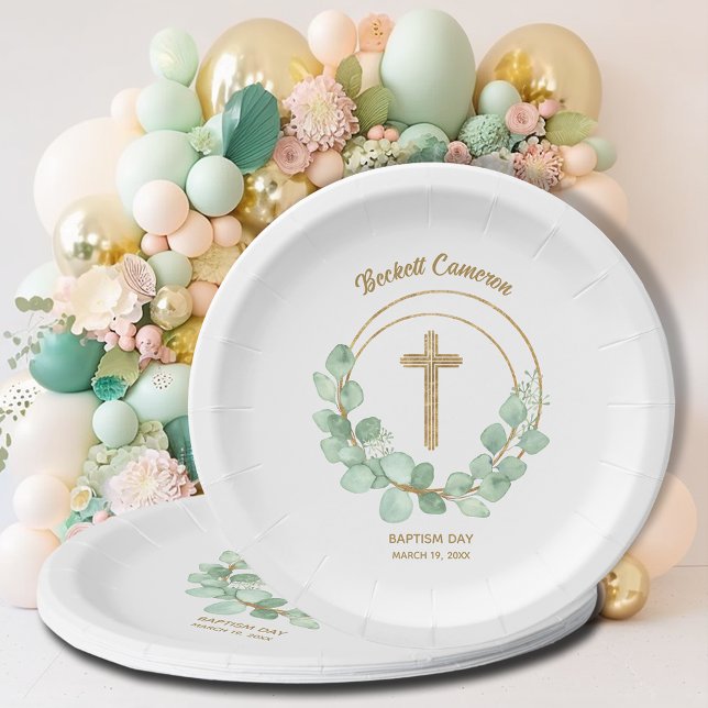 Plato De Papel Eucalyptus Wreath Baptism (Subido por el creador)