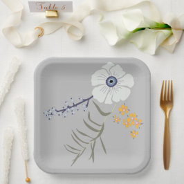 Plato De Papel Evento Botánico Flores Amarillas Azules