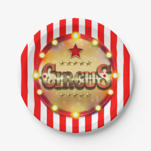 Plato De Papel Evento de fiesta de circo Rojo Blanco Dorado a ray