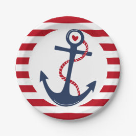Plato De Papel Evento Nautical Red White Blue Anchor Ocean