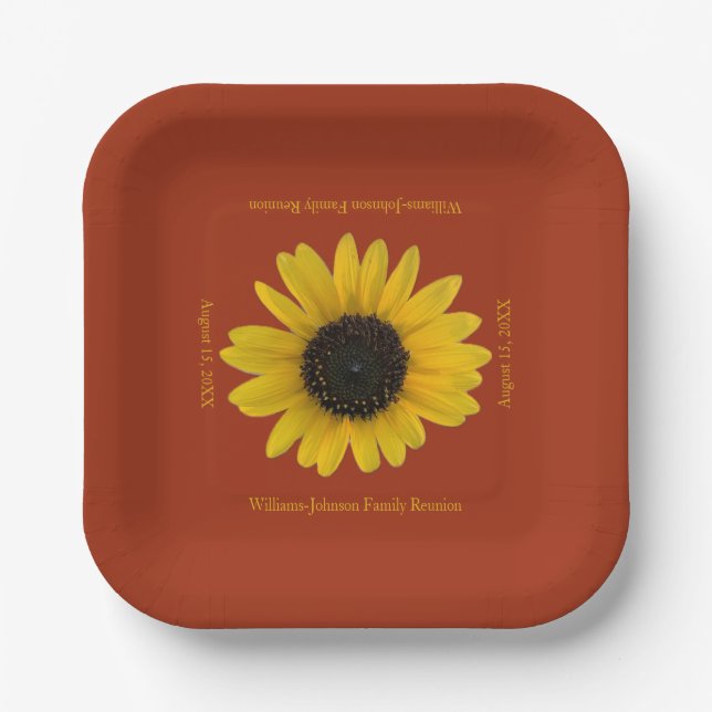 Plato De Papel Evento rojo personalizado de girasol (Anverso)