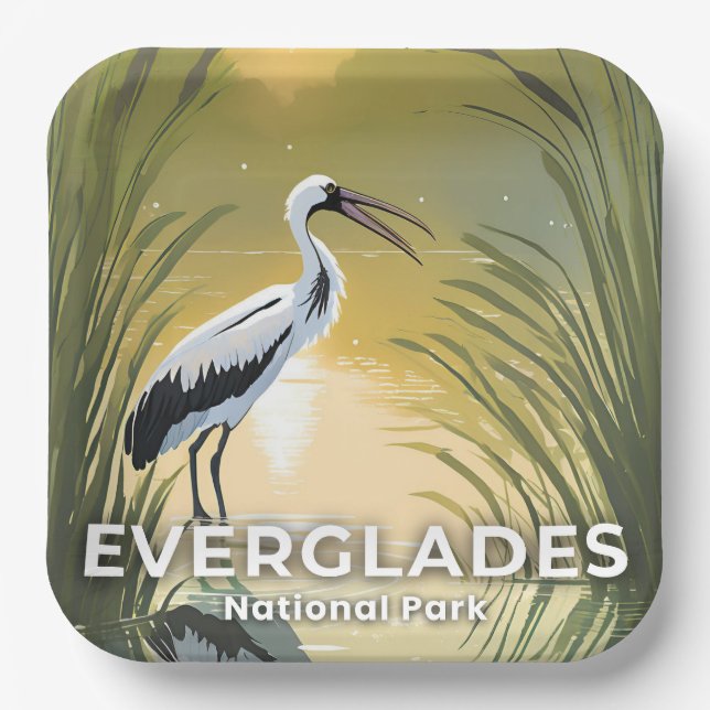 Plato De Papel Everglades National Park | Watercolor Stork (Anverso)