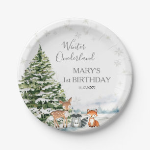 Plato De Papel Evergreen Animal Winter Onederland Cumpleaños