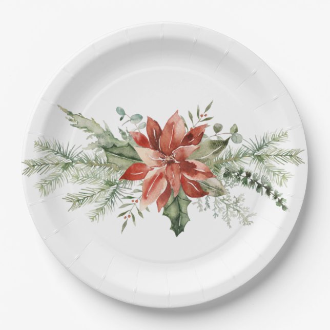 Plato De Papel Evergreens Navidades de Red Poinsettia (Anverso)