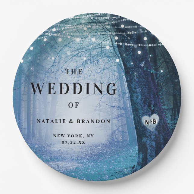 Plato De Papel Evermore | Bosque lechero encantado | Boda azul (Anverso)