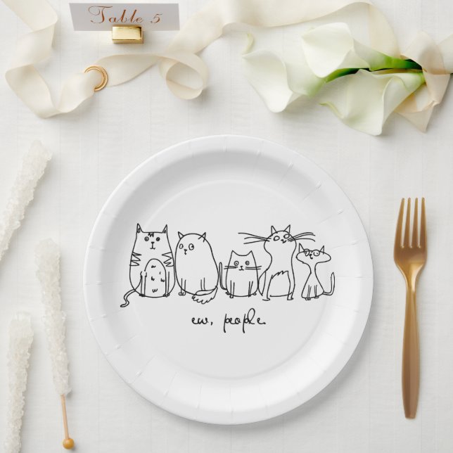 Plato De Papel Ew, People Funny Meowy Cat Aovers (Boda)