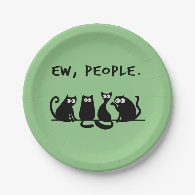 Plato De Papel Ew People Funny Meowy Gatos Negros (Anverso)