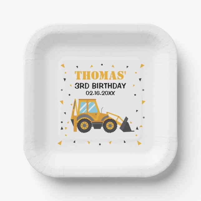Plato De Papel Excavator Construction Birthday Paper Plates (Anverso)