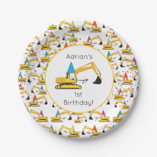 Plato De Papel Excavator Construction Truck Birthday Party